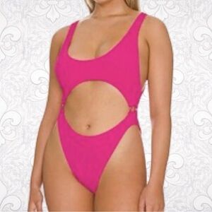 Good American Pink Cutout One Piece Swimsuit Size 00/0 NWT High Cut Monokini